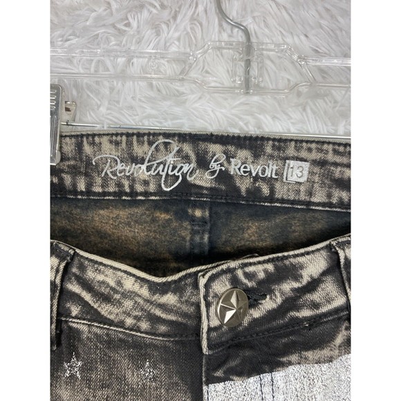 Revolution By Revolt Women Size 13 Black Stretch Jeans Flag Print NWT - Picture 4 of 11